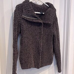 GAP chunky Brown Knit Sweater moto  asymmetrical zip funnel neck